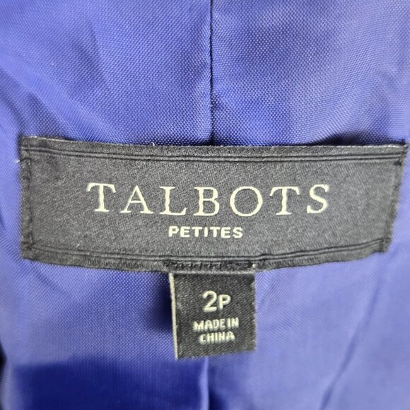 Talbots Size 2P Blue Blazer Silk/Cotton Blend 3/4 Cuffed Sleeve 1 Button Closure - Picture 8 of 11